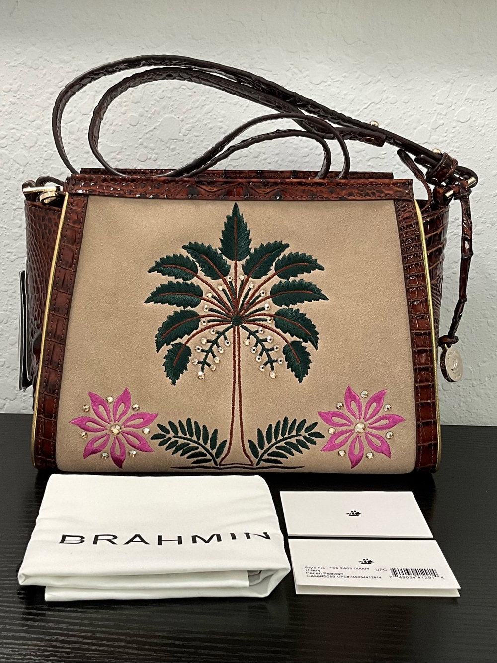 Brahmin Hillary PECAN PALAWAN W/Embroidery & Crystals